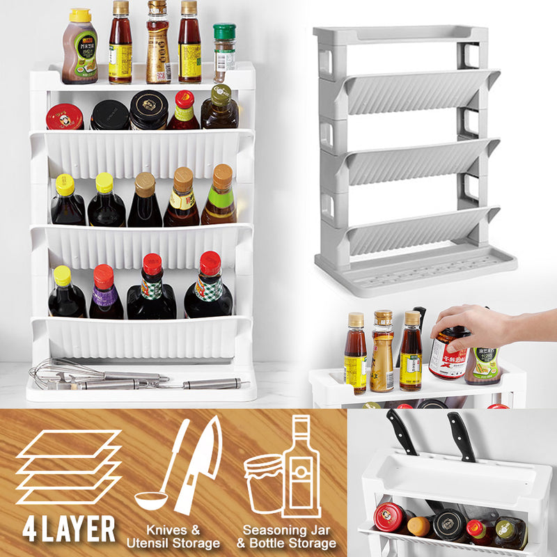 idrop 4 Layer Multi Layer Kitchen Seasoning & Bottle Jar Rack Shelf
