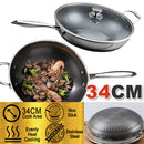 idrop 34CM NON-STICK Honeycomb Stainless Steel Cooking Wok Pot + Lid Glass Cover