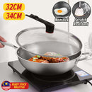 idrop [ 32 / 34CM ] Inner Honeycomb Nonstick Scratch Resistant Cooking Wok Frying Pan / Periuk Kuali Memasak Tidak Lekat / 32CM/34CM内蜂窝单柄特厚不粘炒锅(可立玻璃盖 )