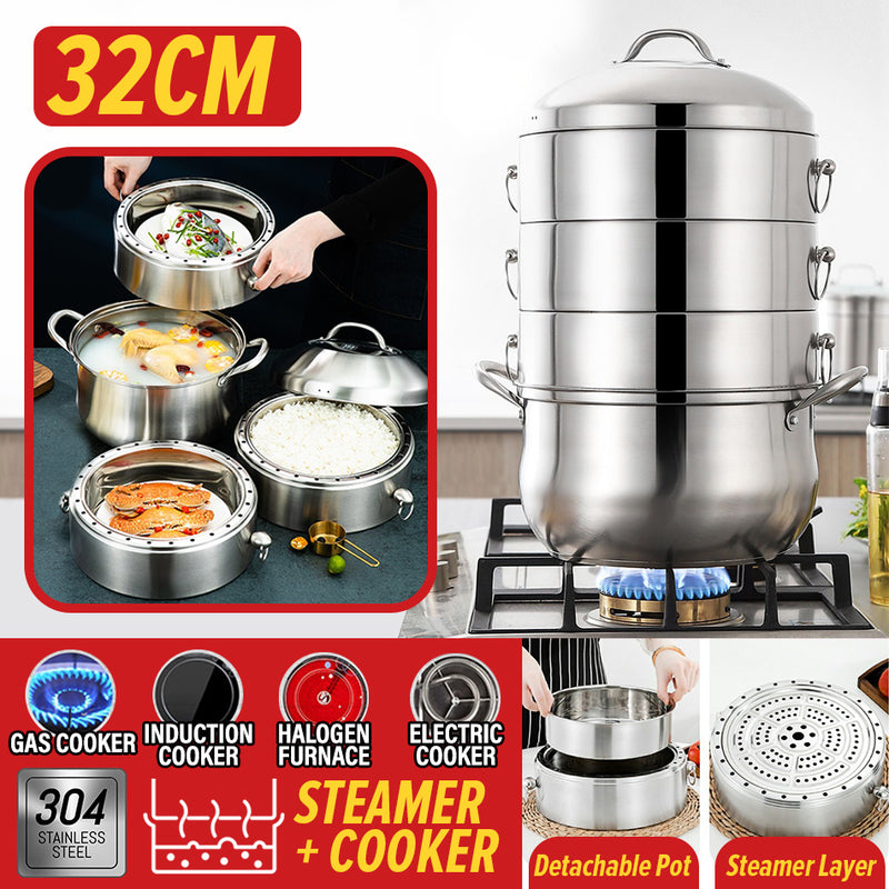 idrop [ 32CM ] SUS304 Stainless Steel Energy Saving Multilayer Cooking & Steaming Pot / Periuk Memasak & Stim Bertingkat / SUS304不锈钢节能多层蒸煮锅