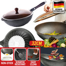 idrop 32CM Non Stick 5 Layer  Scratch Resistant Frying Cooking Wok with Lid Cover