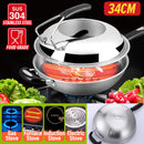 idrop [ 34CM ] SUS304 Stainless Steel Cooking Wok With Lid Cover / Kuali Memasak Bersama Penutup / 底印304不锈钢炒锅(组合可立盖)(SAMPINLAIS)鸿运驰新