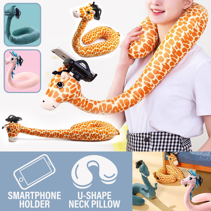 idrop U-Shape Animal Neck Pillow with Smartphone Phone Holder