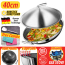 idrop 40CM Kitchen Honeycomb Non Stick Cooking Frying Wok SUS304 Stainless Steel with Lid Cover [ FREE Spatula & Microfiber Towel ]