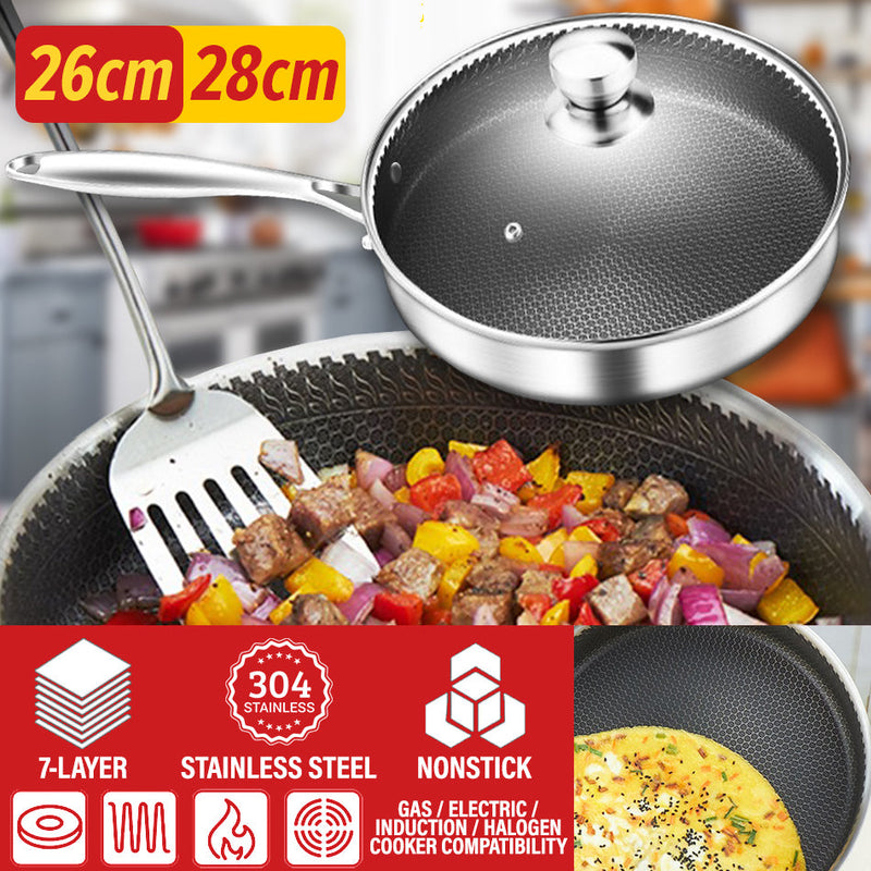 idrop [ 26cm / 28cm ] SUS304 Stainless Steel Nonstick Honeycomb Seven Layer Frypot Cooking Frying  Pan