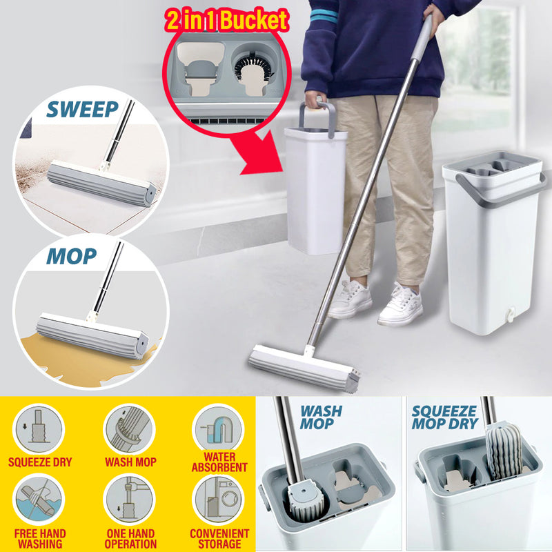 idrop Hands Free Wash Glue Cotton Mop / Mop lantai Mudah Alih / 免手压海棉托把(精装)