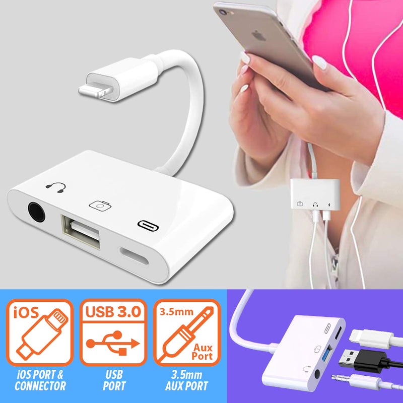 idrop [ 3 IN 1 ] OTG Adapter Cable iOS to iOS USB 3.0 3.5mm Aux Port