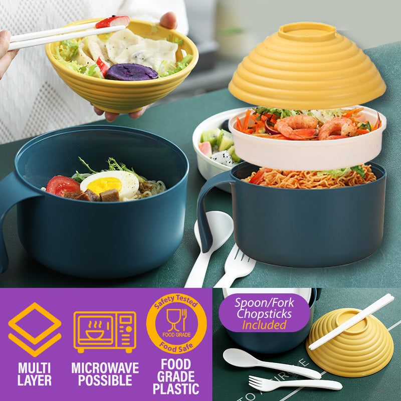 idrop Large Capacity Instant Noodle Plastic Microwave Food Bowl / Mangkuk Makan Plastik / 大号小麦泡面碗套装(麦香