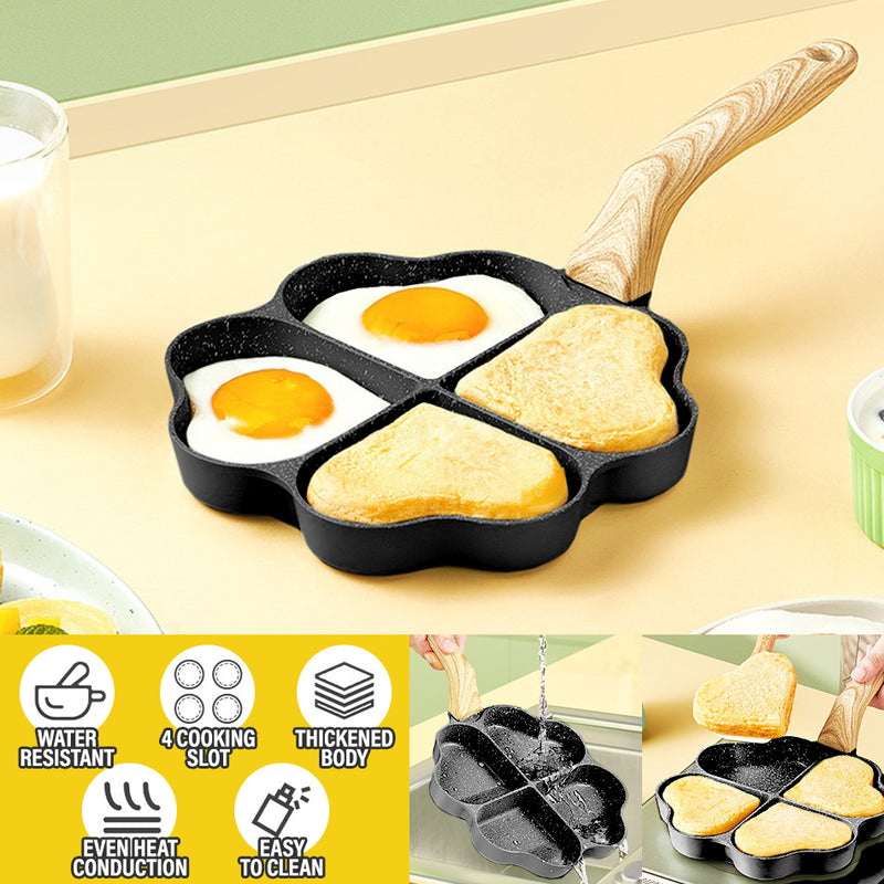 idrop Nonstick 4 Leaf Clover Shape Frying Pan Skillet [ 4 Slot ] / Pemanggang Tidak Lekat Bentuk Daun Clover / 麦饭石爱心四孔煎蛋锅平底不粘蛋饺锅早餐鸡蛋汉堡煎锅厨用品小锅