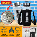idrop [ 1000ml ] Glass Cup Drinking Water Bottle with Bottle Carry Bag / Botol Air Kaca dengan Beg Botol Mudah Alih / (钢盖)高硼硅玻璃壶带套(水壶)(GLASS CUP PLUS)