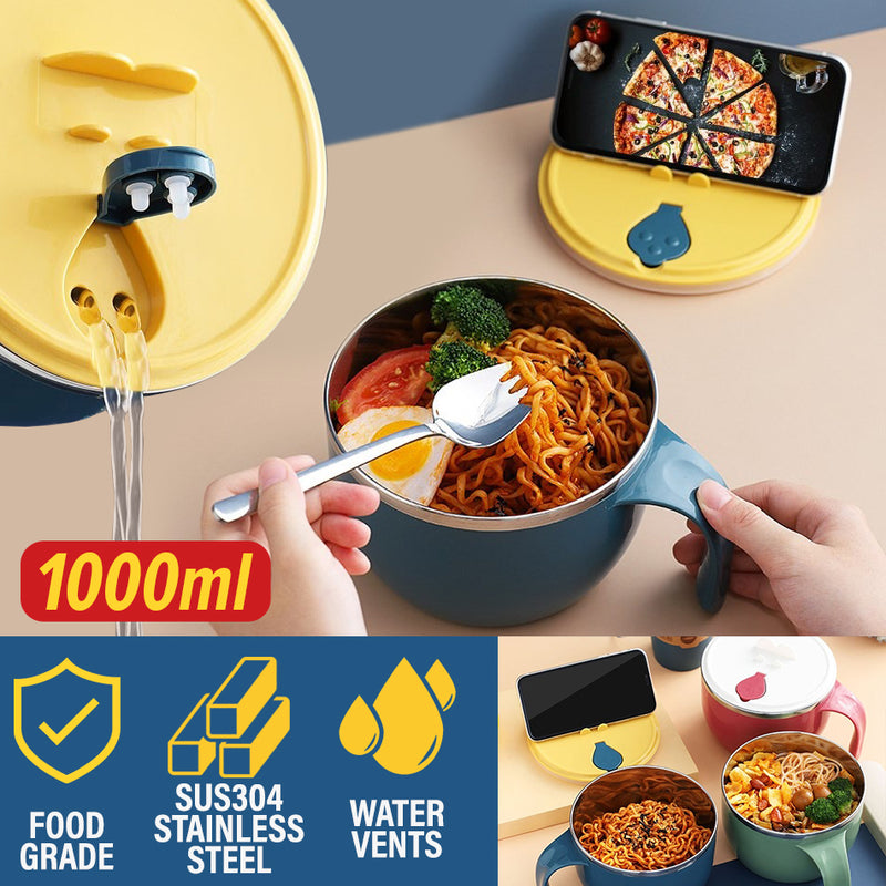 idrop [ 1000ml ] Instant Noodle Bowl Heat Insulation Internal SUS304 Stainless Steel / Mangkuk Makan Mi Segera / 304泡面碗