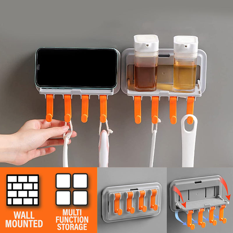 idrop Wall Mounted Waterproof Foldable Multifunction Hook Rack / Rak Cangkuk Lipat Dinding Pelbagai Guna /  (强力胶)折叠免打孔置物架