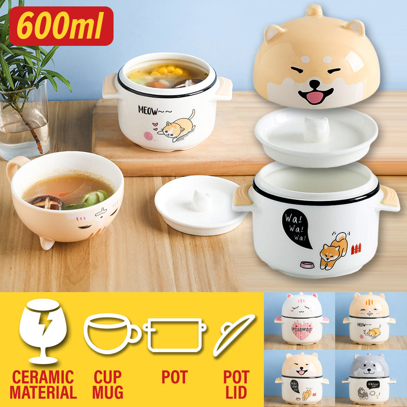 idrop [ 600ml ] Animal Design Ceramic Stew Eating Drinking Mug Cup Bowl Pot