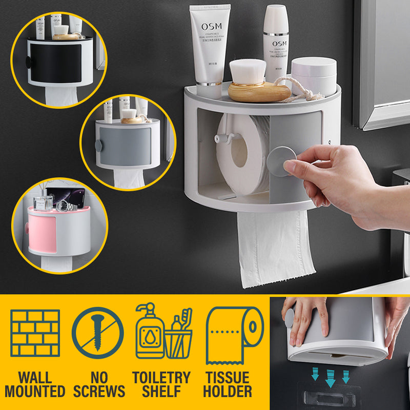 idrop Wall Mounted Household Toiletry Storage Shelf Rack with Toilet Roll Holder
