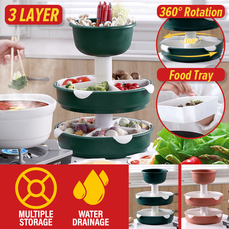 idrop [ 3 LAYER ] Multilayer Kitchen Rotating Hotpot Steambot Food Meat Vegetable Display Platter
