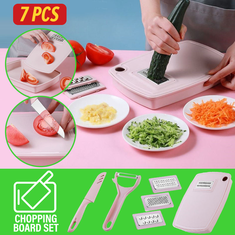 idrop [ 7pcs ] Multifunction Fruit & Vegetable Cutting Board / Papan Pemotong Sayur dan Buah / 七件套萝卜刨(菜板果蔬盘七件套)(切菜器)