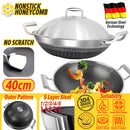 idrop 40CM  SUS304  Stainless Steel Kitchen Non Stick Honeycomb Cooking Frying Wok with Lid Cover