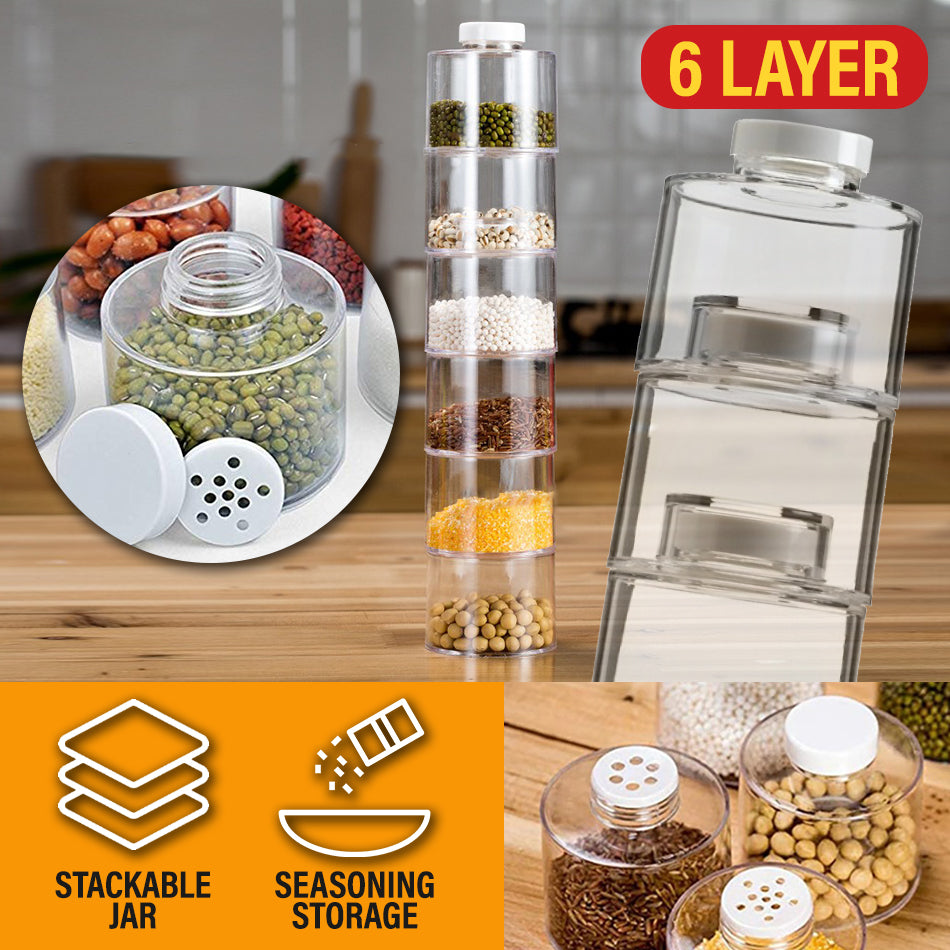 Fyrome 6 Bottles Clear Spice Tower Bottle, Stackable Spice Jars Containers  Seasoning Organizer for Kitchen 