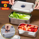 idrop [ 1000ml +1600ml ] SUS304 Stainless Steel Food Storage Fresh Keeping Container Set / Bekas Makanan Keluli Tahan Karat / (1000+1600ML)全钢密封保鲜盒方形2件套 (304)