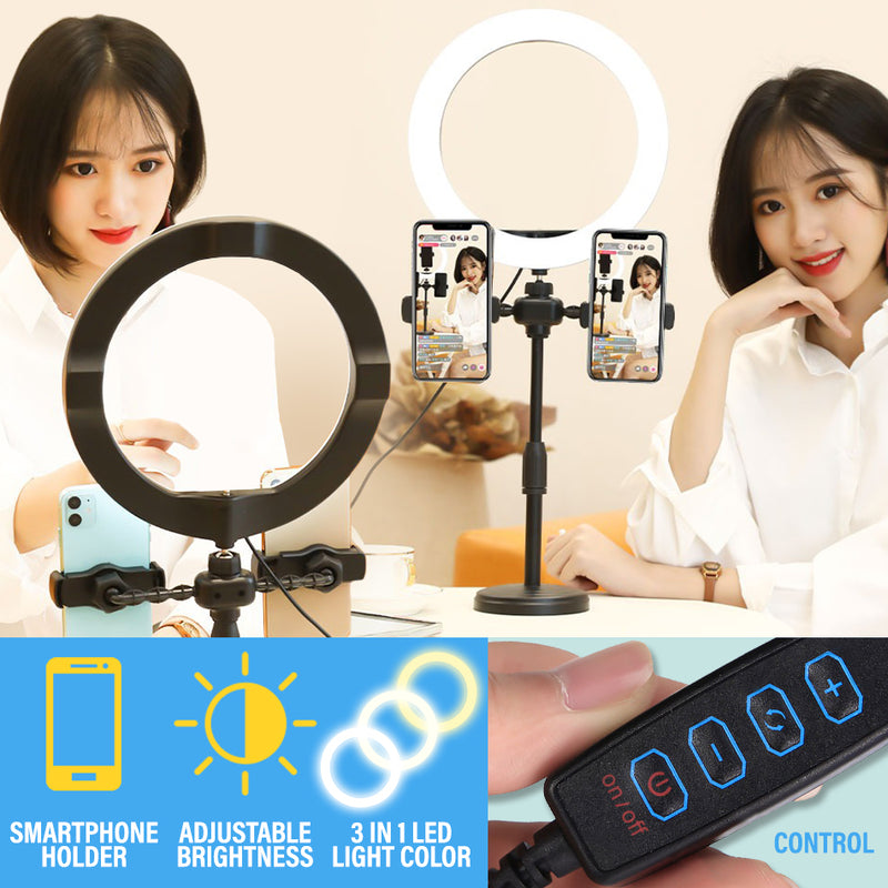 idrop [ 16CM LED Light Ring ] Multiple Smartphone Holder Live Broadcasting Lighting Stand