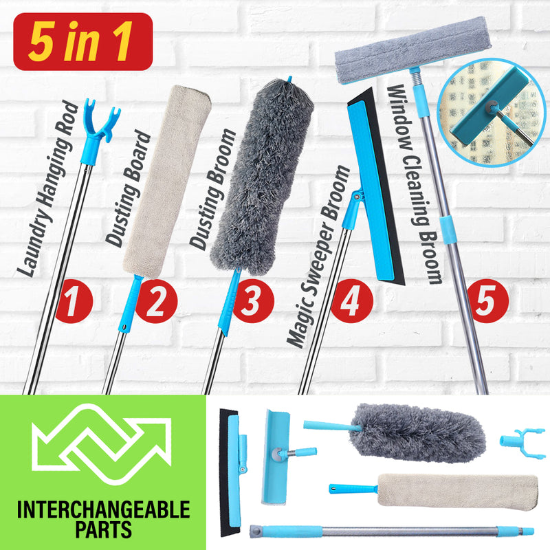 idrop [ 5 IN 1 ] Multifunction Interchanging Multiuse Household Cleaning Kit Set [ Broom / Sweeper / Duster Broom / Duster Board / Hanger Rod ]