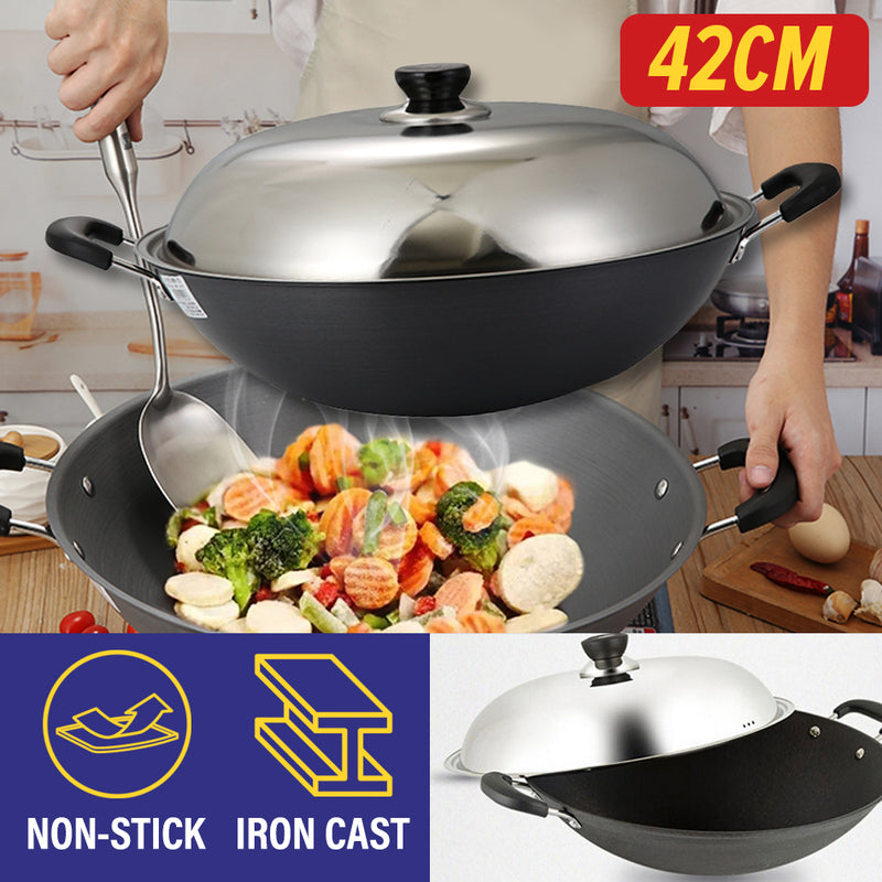 idrop [ 42CM ] Iron Casted Nonstick Cooking Wok