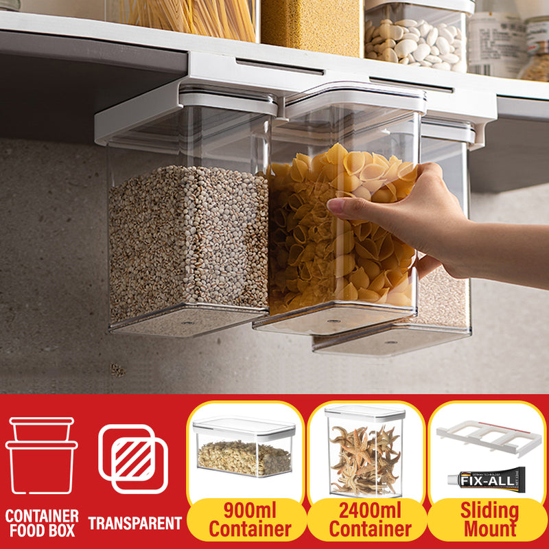 idrop Transparent Seal Tight Leakproof Food Grain Storage Container and Sliding Mount Holder [ 0.9L / 2.4L ]
