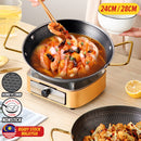 idrop [ 24CM / 28CM ] Double Eared Honeycomb Stainless Steel Flat Bottom Shallow Seafood Frying Pan / Kuali Memasak Keluli Tahan Karat Corak Lebah Tapak Rata Masak Makanan Laut / (不粘)24/28CM不锈钢蜂窝不粘海鲜盘(双耳煎 盘)