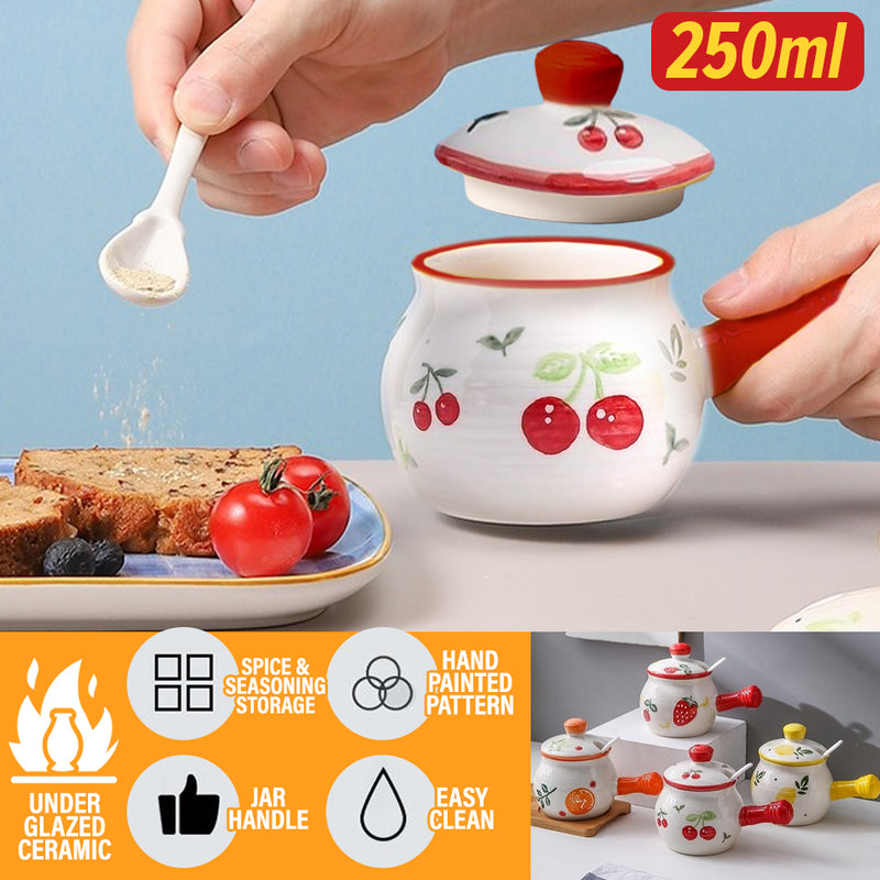 idrop [ 250ml ] Seasoning & Spices Ceramic Jar / Balang Seramik Perasa & Rempah / 陶瓷罐 水果带把陶瓷彩罐(混色)