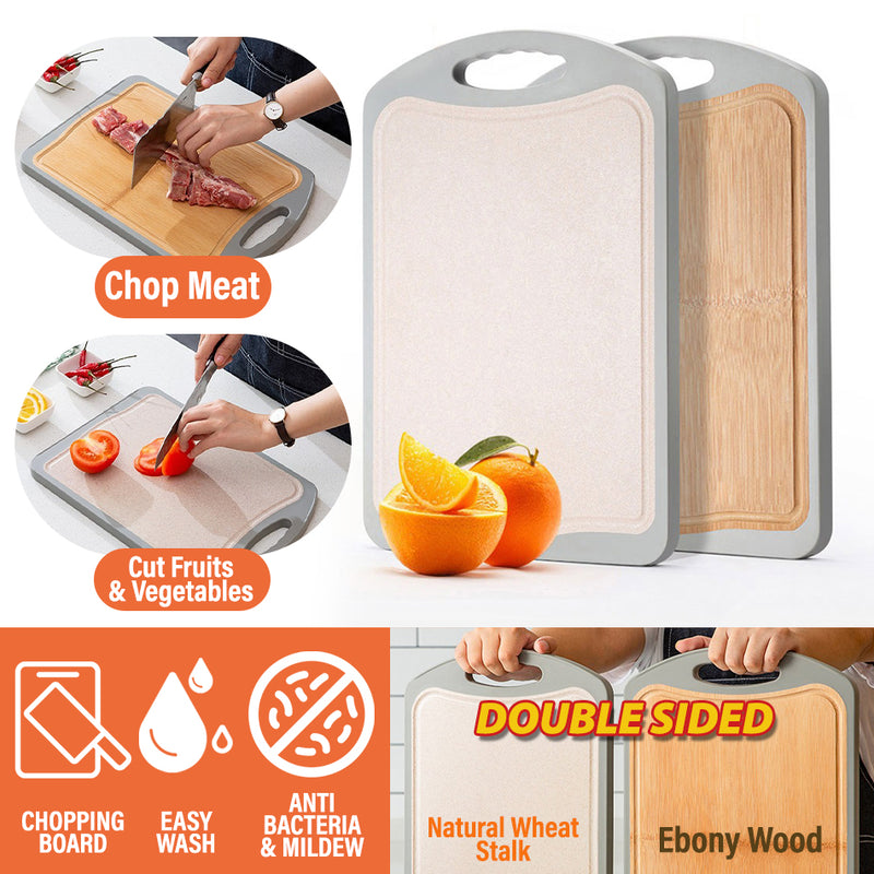idrop [ DOUBLE SIDE ] Kitchen Cutting Board Ebony Wood & Natural Wheat Plastic / Papan Potong Dapur Dua Belah Kayu & Plastik Gandum / 双面菜板乌檀木加小麦梗