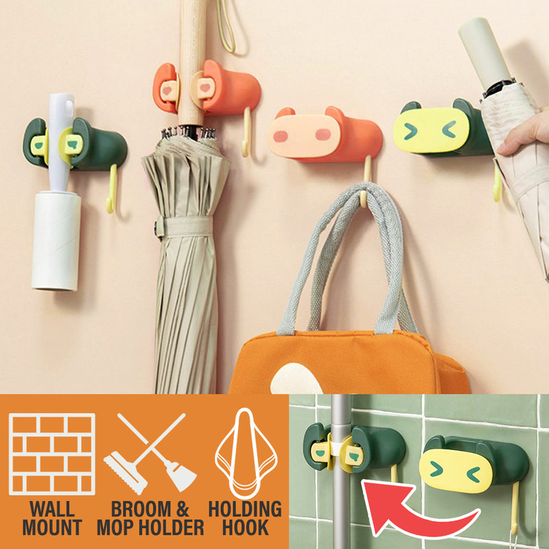 idrop Wall Mounted Mop & Sweeper Holder / Pemegang Mop & Penyapu  /卡通贴粘钩拖把架