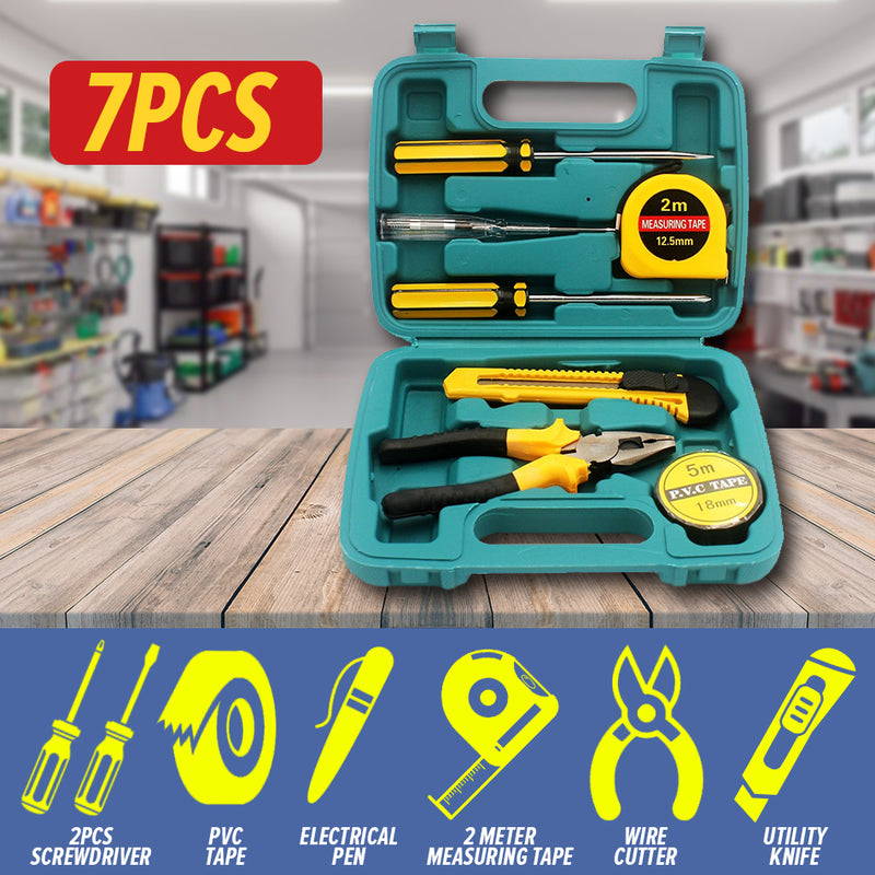 idrop [ 7PCS ] Tool Equipment Set / Set Alat / 7件套组合工具(卷尺+钳+刀片 +开刀+电笔+电工胶)(KS)