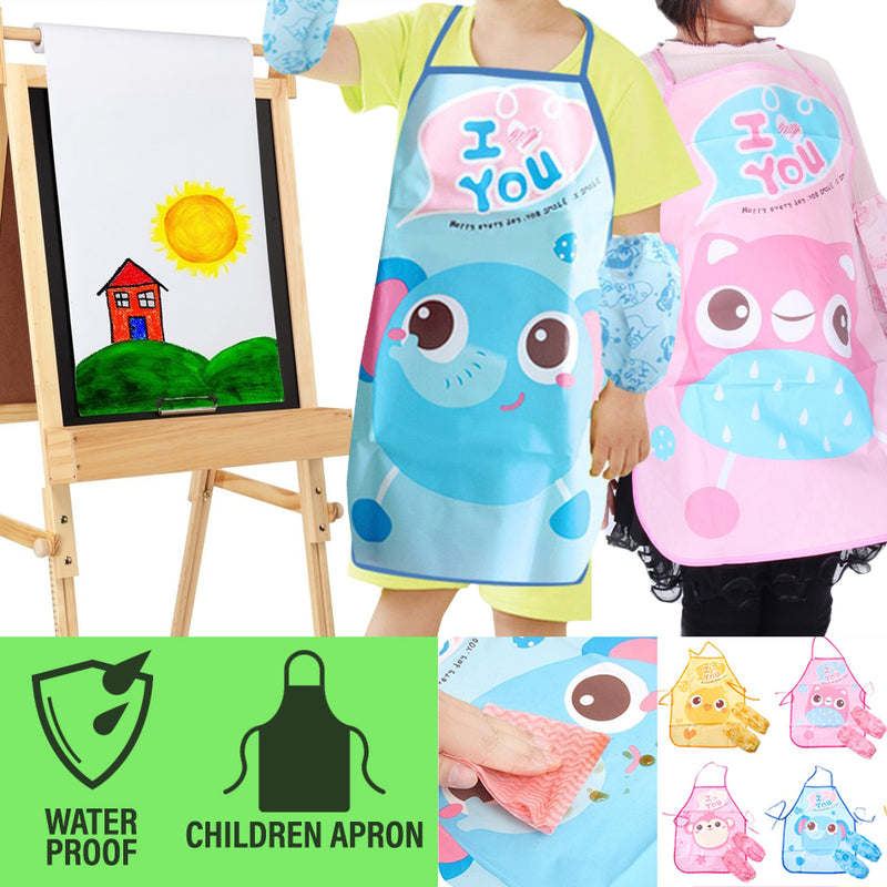idrop Cute Cartoon Children's Apron Set / Set Apron Kanak-kanak / 可爱卡通儿童围裙套装