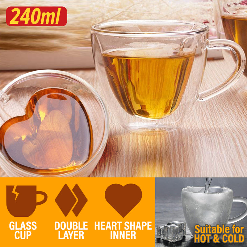 idrop [ 240ml ] Love Heart Inner Shape Glass Cup Double Insulated Layer / Gelas Minuman 2 Lapis Bentuk Hati / 240ML大号心形双层玻璃杯