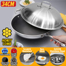 idrop [ 34CM ] Honeycomb Nonstick SUS316 Stainless Steel Cooking Wok with Full Steel Lid Cover / Kuali Memasak Keluli Tahan Karat / (内外蜂窝)(钢盖)34CM不粘炒锅(全印 316)丰隆