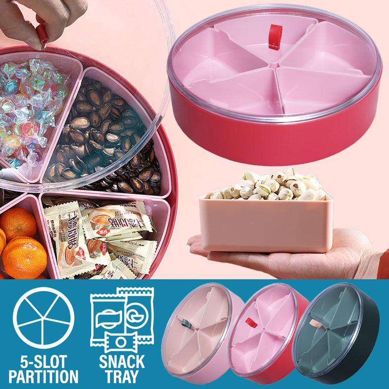idrop [ 26CM ] 5 Partition Food Slot for Snacks Candy & Confectionary Storage Tray Container