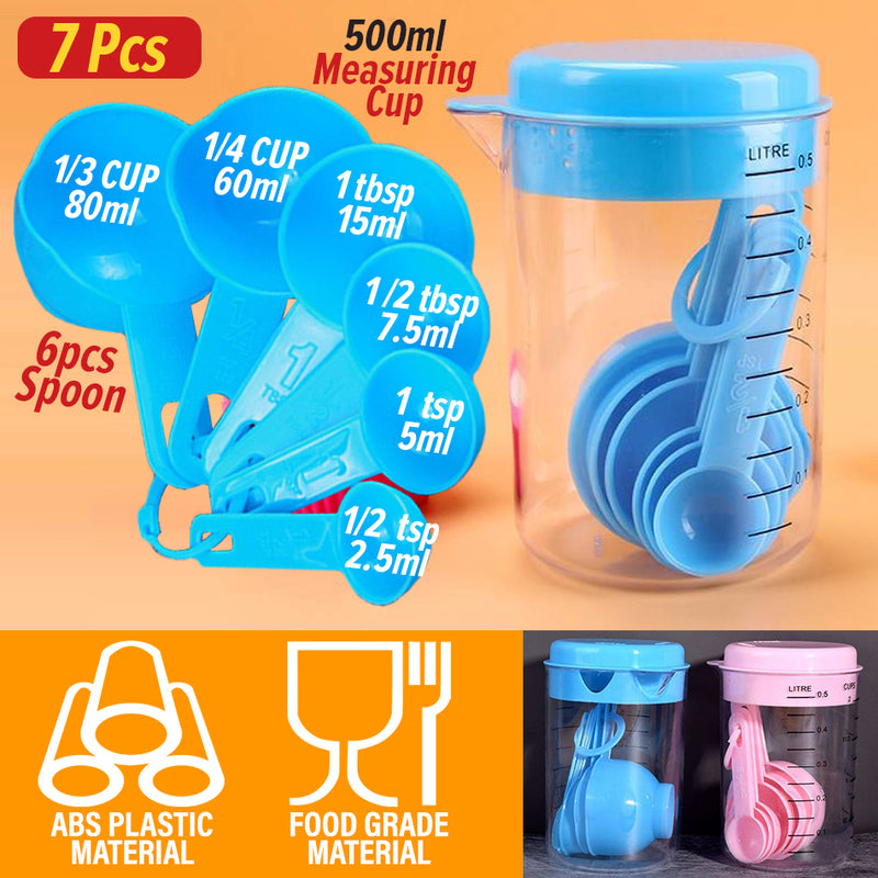idrop [ 7PCS ] Plastic Measuring Cup + Spoon Set / Set Cawan dan Sudu Ukur Sukat / 量杯+量勺套装