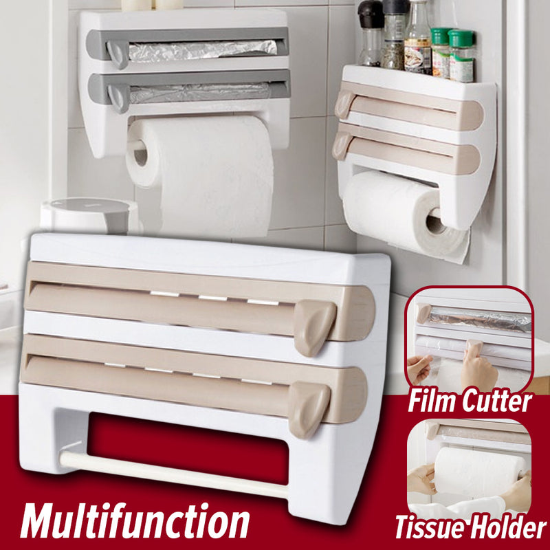 idrop Multifunction Wall Mounted Tissue Holder and Cling Film Aluminium Foil & Clear Plastic Wrap Cutter