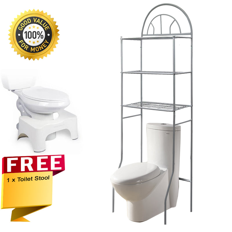 idrop COMBO 3-Tier Steel Toilet Rack Shelf organizing unit + FREE Toilet Stool