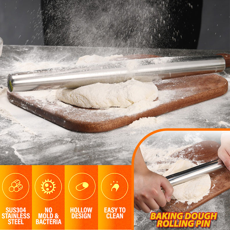 idrop Kitchen SUS304 Stainless Steel Baking Dough Rolling Pin / Penggiling Doh Keluli Tahan Karat / 304不锈钢擀面杖(大号)(长)(42CM)
