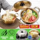 idrop [ 18CM / 1600ml ] Gold Color Plated Double Ear Instant Noodle Pot / Mangkuk Makan Mi Segera 18CM / 泡面锅(镀金)(双耳汤锅)(20.3CM)