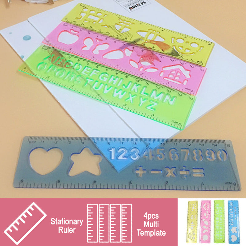idrop 4pcs Drawing Ruler Stationary Set Template various design shape