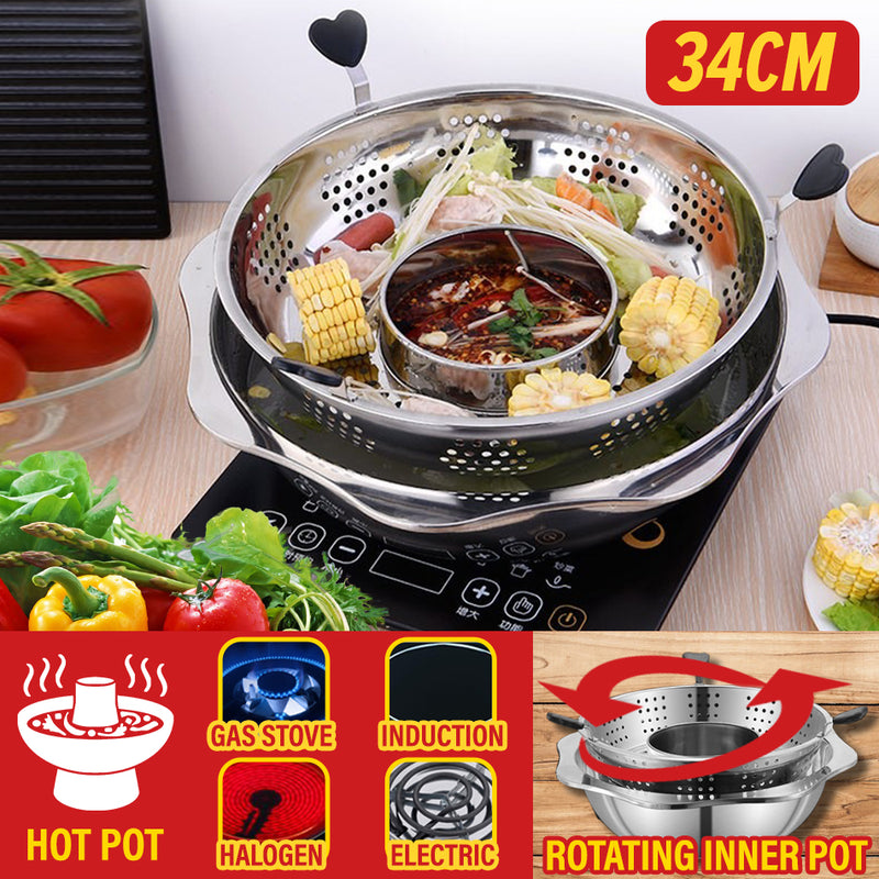 idrop [ 34CM ] Stainless Steel Rotating Hot Pot Steamboat Basin Bowl