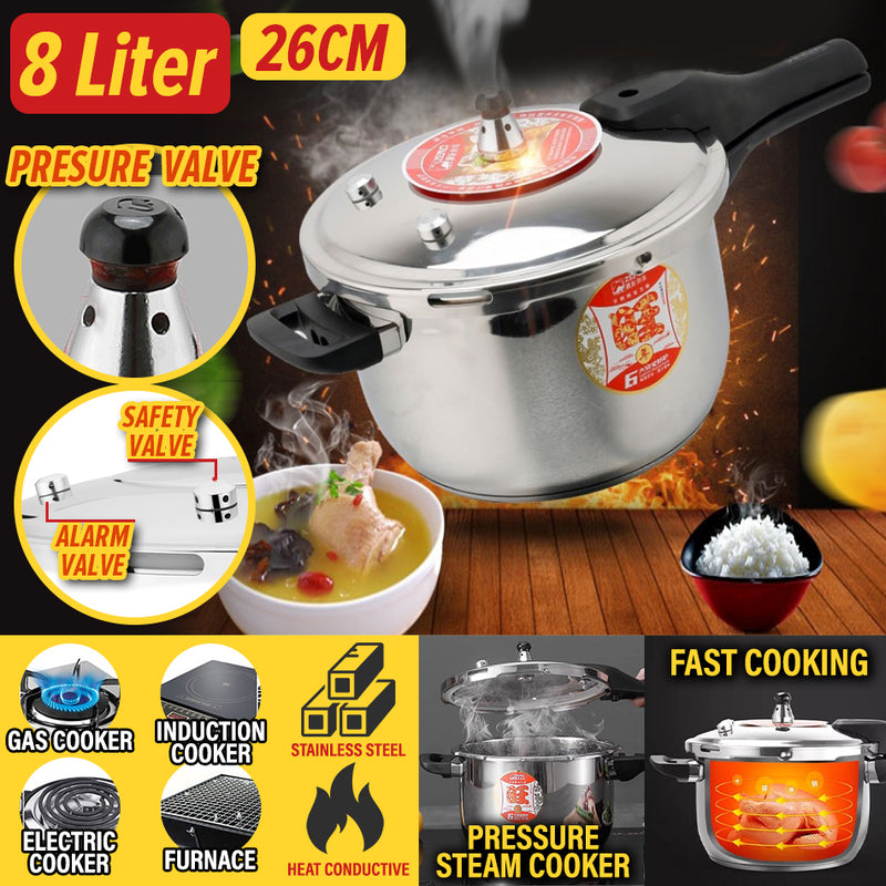 idrop [ 8L ] 26CM Stainless Steel Steam Pressure Cooker Pot / Periuk Memasak Tekanan Stim / 26CM旺年不锈钢压力锅8L