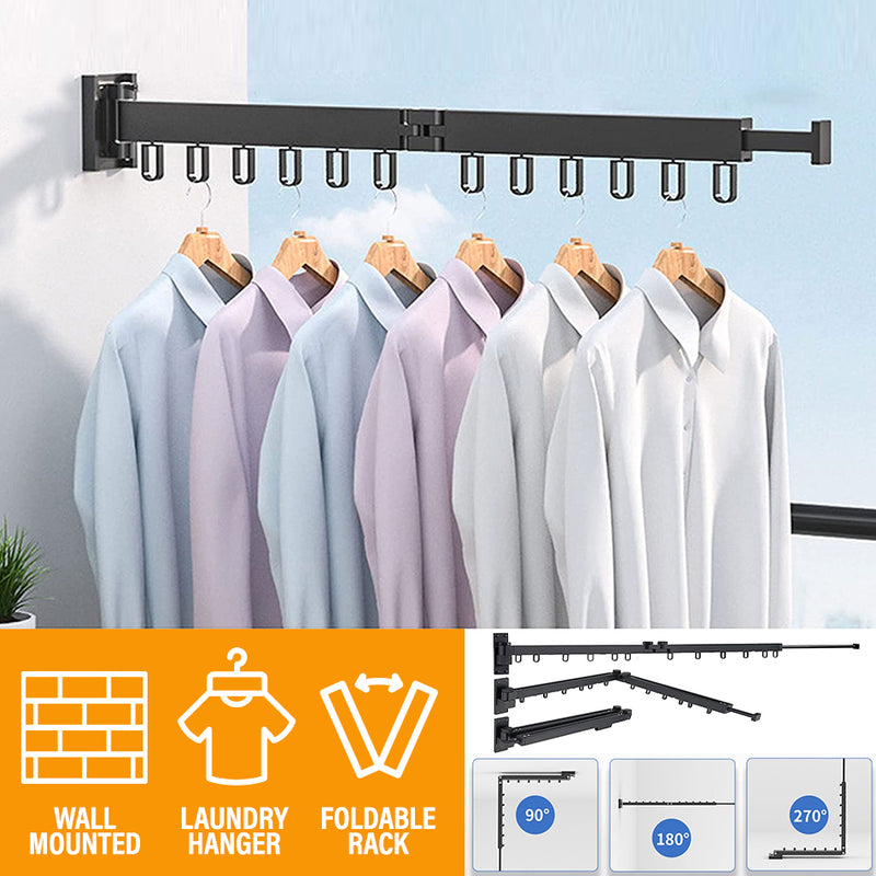 idrop Wall Mounted Foldable Aluminium Laundry Drying Rack / Rak Sidai Baju Boleh Lipat / 太空铝二折黑色双用按装晒衣架