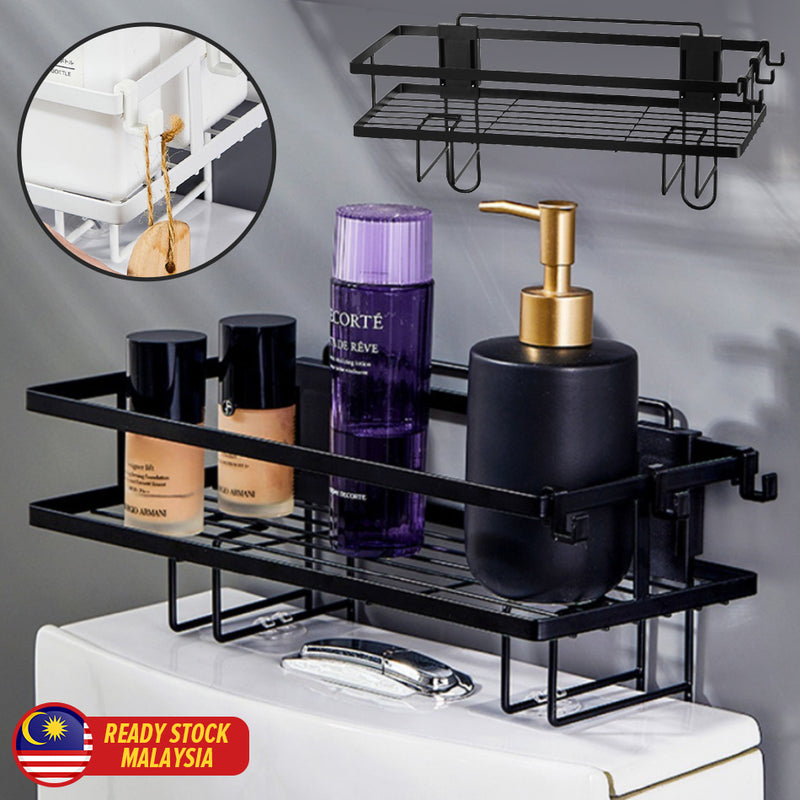 idrop Single Layer Iron Toilet Shelf Storage Rack with Hooks / Rak Penyimpanan Barang Tandas Jamban / 单层马桶上方置物架