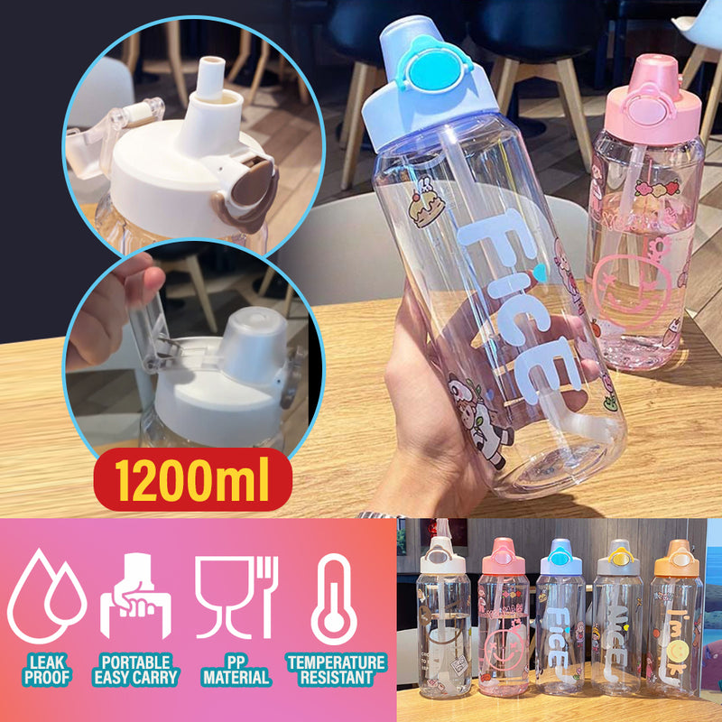 idrop [ 1200ml ] Portable Drinking Water Bottle Flip Open Lid / Botol Air Minuman Mudah Alih / 1200ML弹盖吸管运动杯(塑 料水壶)