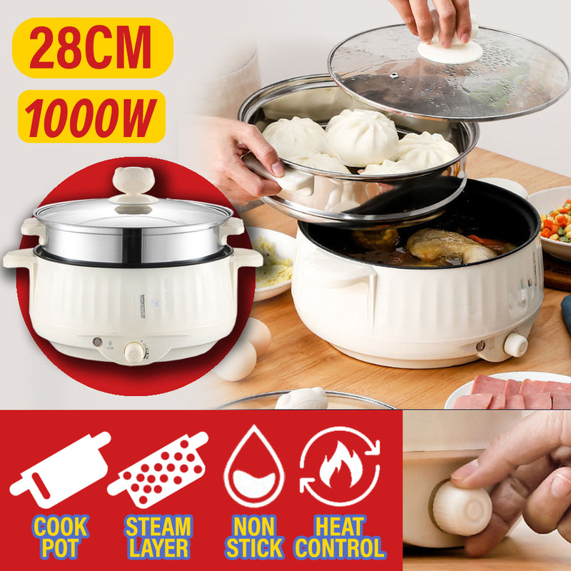 idrop [ 2 LAYER ] [ 28CM ]Multifunction Household Electric Cooker Pot & Steamer Layer [ 3.7 L ]