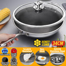idrop [ 34CM ] Honeycomb Nonstick SUS316 Stainless Steel Cooking Wok with Glass Lid Cover / Kuali Memasak Keluli Tahan Karat / (内外蜂窝)(玻璃盖)34CM不粘炒锅(全印 316)