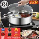 idrop [ 30CM ] 2 IN 1 SUS304 Stainless Steel Mandarin Duck Hot Pot / Periuk Masak Dua Dalam Satu / 30CM不锈钢鸳鸯火锅(304)(复底玻璃盖)(皮 纸盒鸳鸯点焊)